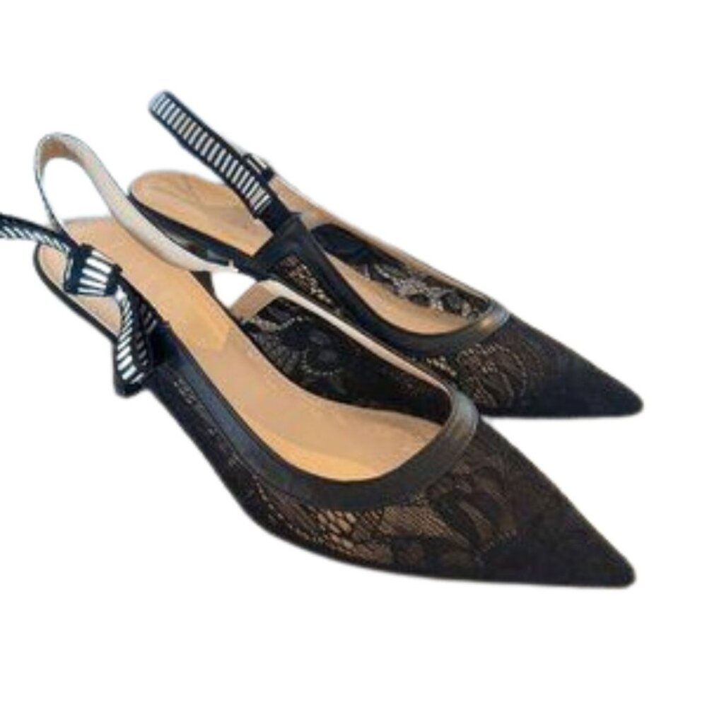 NICOLE MILLER BOBOS BLACK LACE PUMPS HEELS SHOES W BOW 8